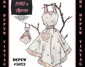 Vintage Sewing Pattern Template & Scale Rulers 1940s Apron in Any Size - PLUS Size Included -  5023 -INSTANT DOWNLOAD-