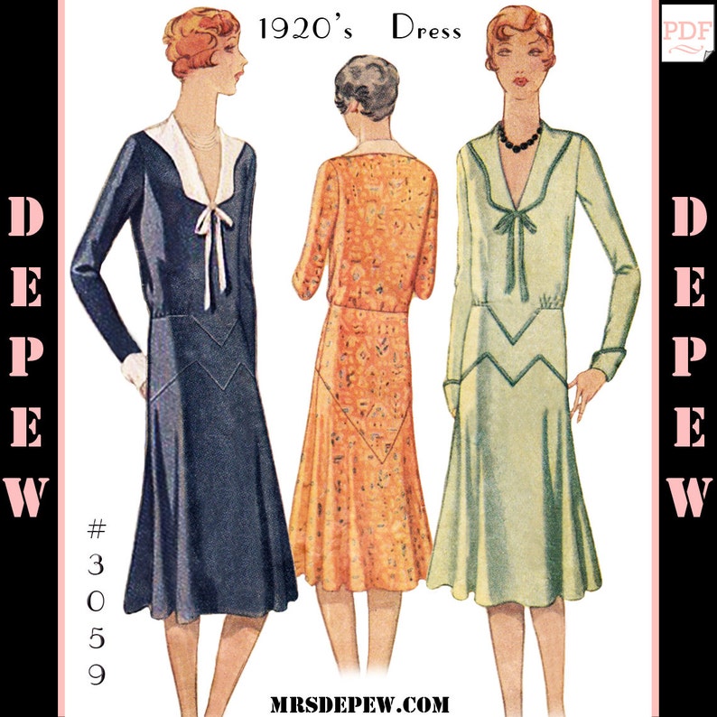 Vintage Sewing Pattern Ladies' 1920s Long Sleeve Dress 3059 INSTANT DOWNLOAD image 1