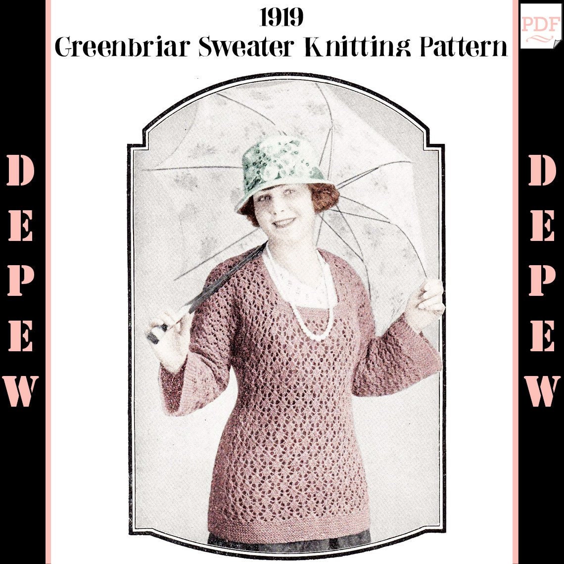 1919 Ladies' Vintage 1910s Square Neck Sweater Knitting Pattern Reproduction -The Greenbriar - INSTANT DOWNLOAD