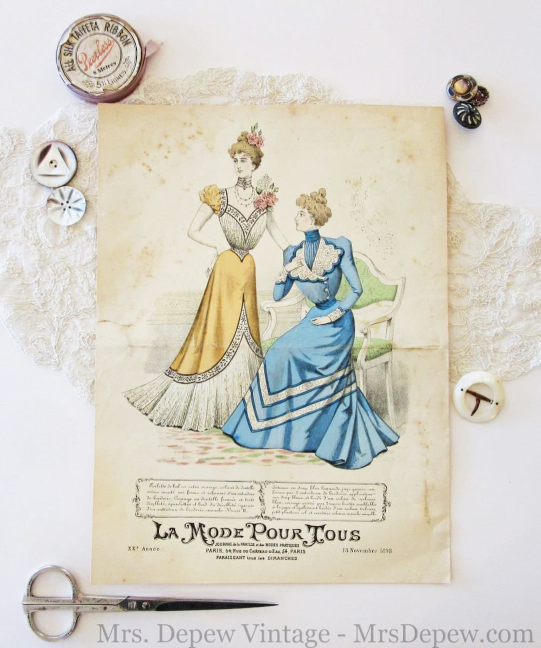 Pagina stampata di moda francese di rivista femminile originale