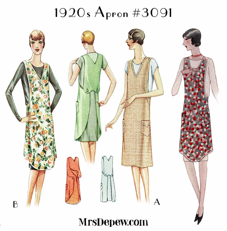 1950s Apron History: Tea Apron, Half Apron, Cobbler Apron     Vintage Sewing Pattern 1920s Ladies Apron #3091 Sizes Small Medium Large - PAPER VERSION  AT vintagedancer.com