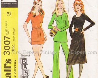 Vintage Sewing Pattern 1970s Ladies' Dress, Tunic and Trousers McCall's 3007