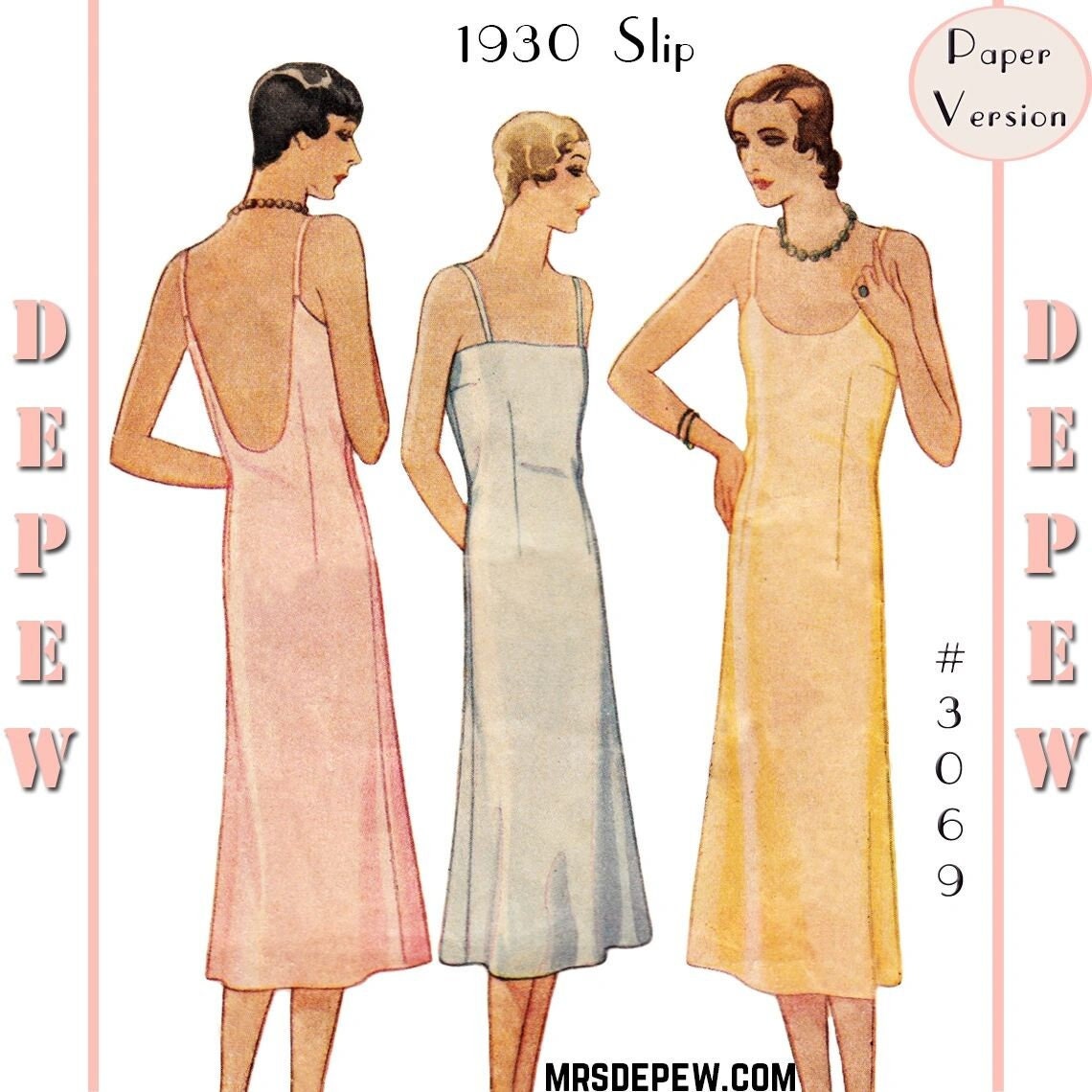 1930 Vintage Sewing Pattern Ladies' 1920s 1930s Style Slip Depew