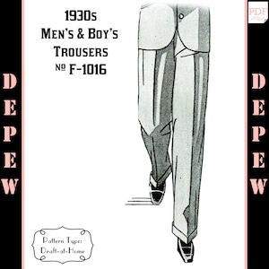 Menswear Vintage Sewing Pattern 1930s Men's and Boy's Trouser in Any Size Depew F-1016 - Plus Size -INSTANT DOWNLOAD-