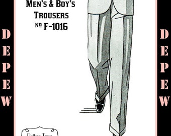 Menswear Vintage Sewing Pattern 1930s Men's and Boy's Trouser in Any Size Depew F-1016 - Plus Size -INSTANT DOWNLOAD-