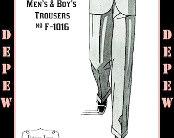 Menswear Vintage Sewing Pattern 1930s Men's and Boy's Trouser in Any Size Depew F-1016 - Plus Size -INSTANT DOWNLOAD-