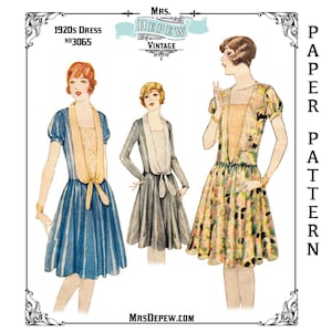 1927 Vintage Schnittmuster Damenkleid 1920s Kurz oder Langarm Kleid #3065 - 92cm Büste - PAPIERVERSION