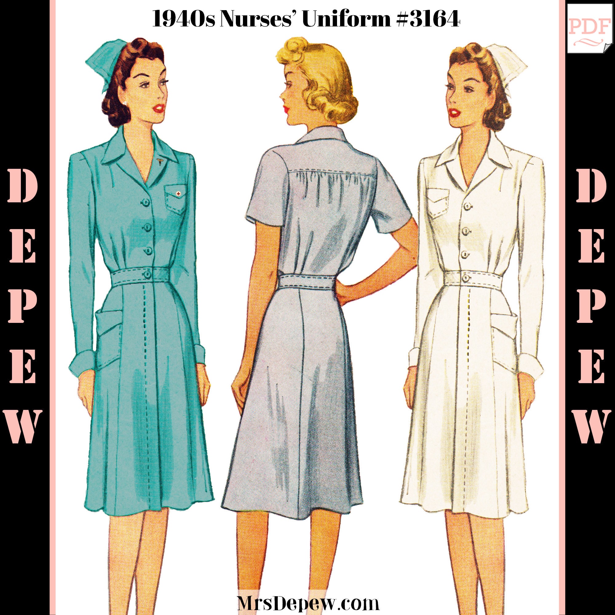 Vintage Sewing Pattern 1940s Nurses' Uniform Shirtwaist - Etsy