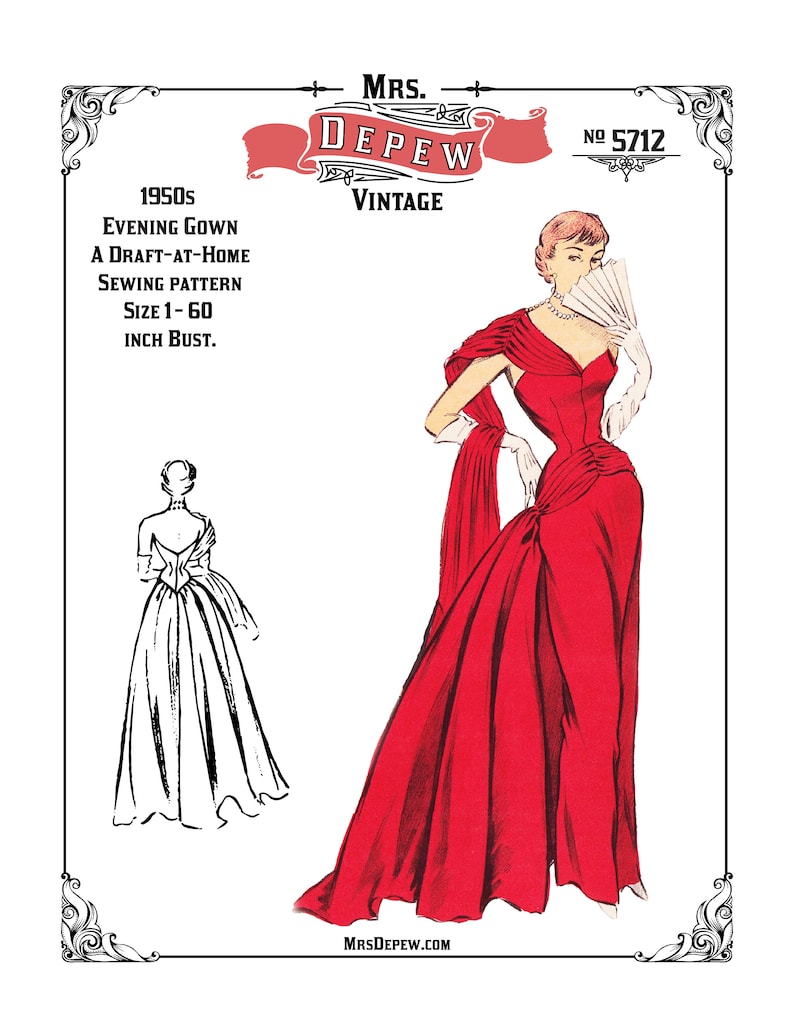 Vintage Sewing Pattern Template & Scale Rulers 1950s Evening Ball Gown in Any Size PLUS Size Included 5712 INSTANT DOWNLOAD image 5