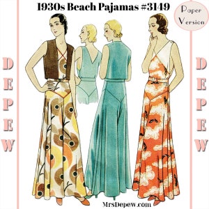 Vintage Sewing Pattern 1930s Beach Pajama Wide Leg Trouser and Bolero #3149 32 34 36 38 40 42 44 Bust- Paper Version