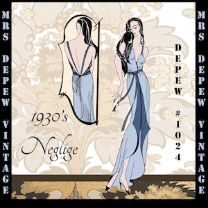 Vintage Sewing Pattern 1930s Easy Negligee Nightie Print at Home Draping Instructions Depew 1024 -INSTANT DOWNLOAD-
