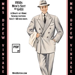 Herenkleding vintage naaipatroon jaren 1950 herenkostuum en broek in elke maat Depew 6451 - plus size inbegrepen - INSTANT DOWNLOAD-