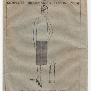 Patron de couture vintage ORIGINAL des années 1920 pour femmes, jupe rabattable avec caraco pour dames, journal pour la maison 5047, buste de 36 po.