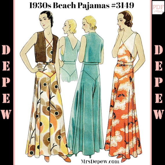 Vintage Sewing Pattern 1930s Beach Pajama Wide Leg Trouser