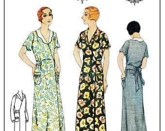 1930 Vintage Sewing Pattern Wrap-front Hooverette House Dress 32