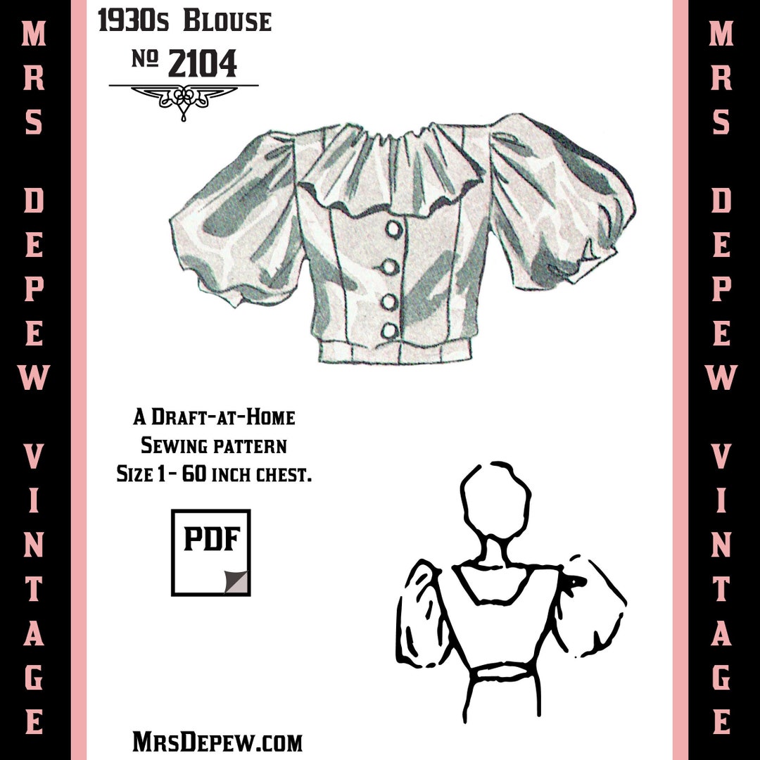 Button Ruler Sewing Printable Free Vintage Sewing Pattern Template & Scale Rulers 1930s Button Down Blouse ...