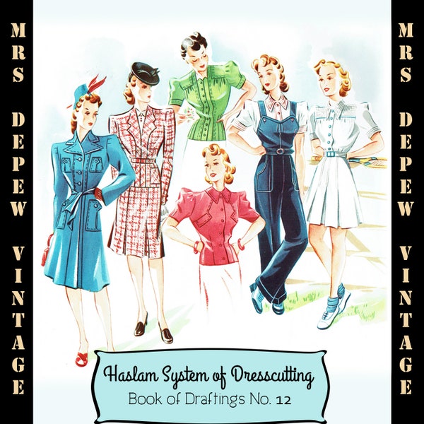 Haslam Dresscutting Book No. 12 Spring/Summer 1940 Vintage Schnittmuster E-Book mit 21 Schnittmuster-Entwürfen - INSTANT DOWNLOAD