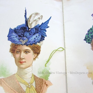 Rare Antique Hat Bonnet Milliner&#39;s Store Catalog 1900s Vintage Lithograph Prints