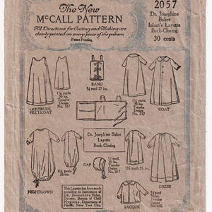 1921 RARE Vintage Sewing Pattern 1920s Dr. Josephine Baker Infant Layette Set Newborn Size McCall 2057