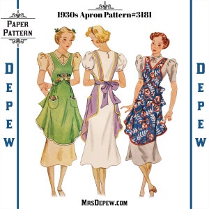 Vintage Sewing Pattern 1930s Ladies' Apron #3181 Multisize S, M, L, XL - PAPER PATTERN