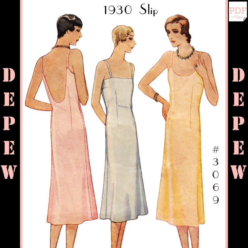 Vintage Sewing Pattern Ladies' 1920s - 1930s Style Slip Depew #3069 Multisize -INSTANT DOWNLOAD PDF 