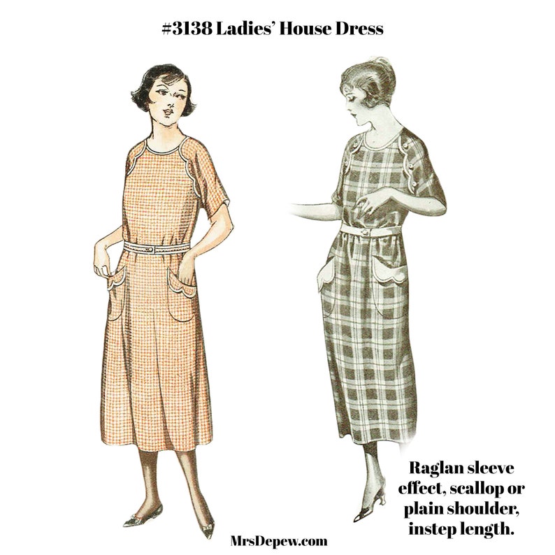 1920s Patterns – Vintage, Reproduction Sewing Patterns     Vintage Sewing Pattern 1910s-1920s Ladies House Dress Size 38 Bust #3138 - INSTANT DOWNLOAD  AT vintagedancer.com