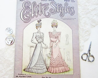 Rare Antique American Magazine Elite Styles Sewing Pattern Dressmaking Monthly Catalog July 1899