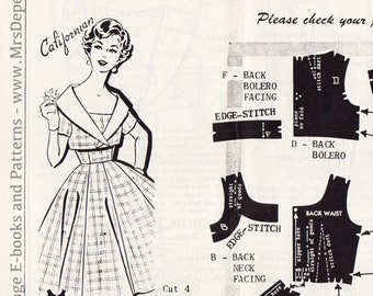 Vintage Sewing Pattern 1950s Mail Order Patt-O-Rama 8325 Dress 34" Bust