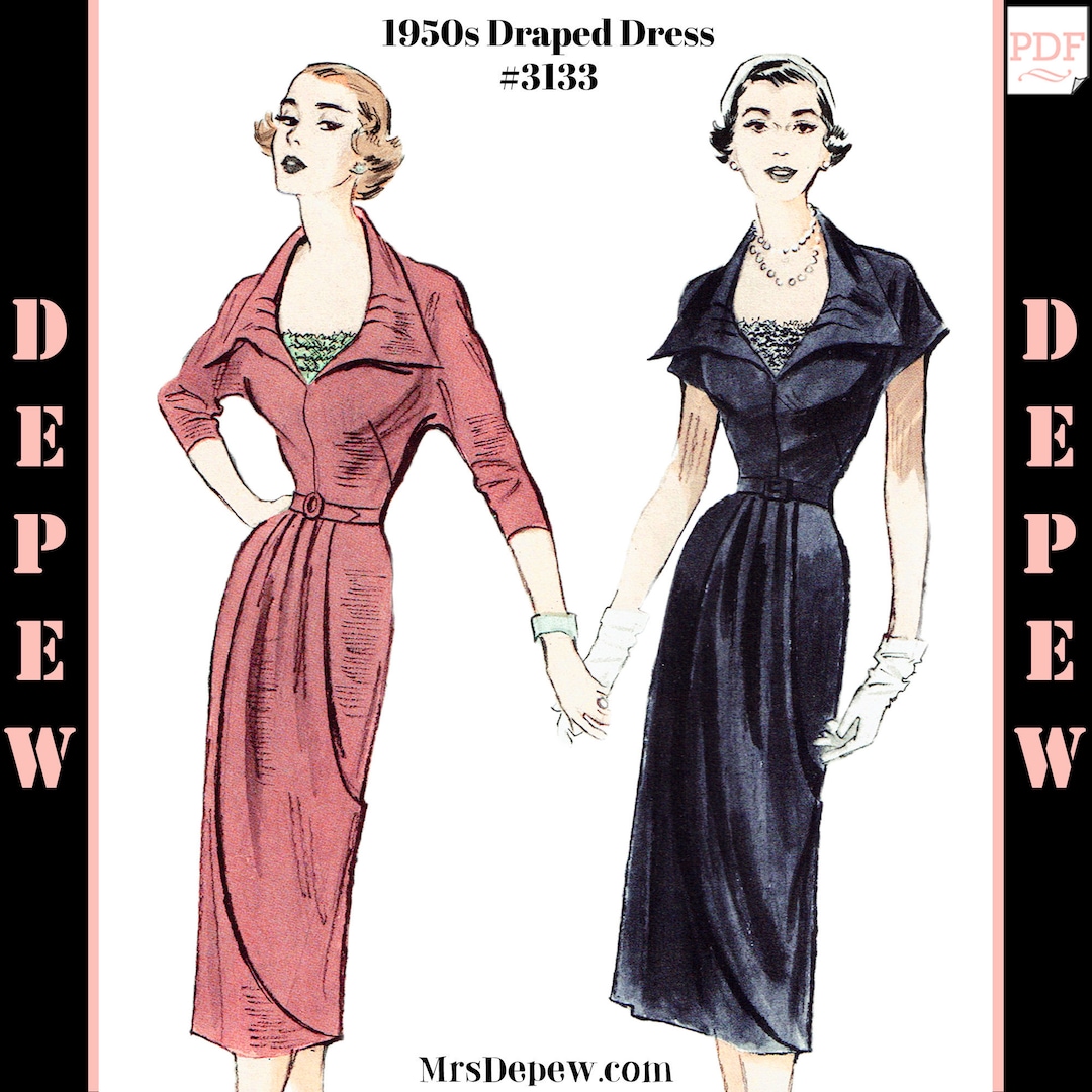 Vintage Sewing Pattern 1950s Ladies' Dress With Draped Skirt #3133 34 ...