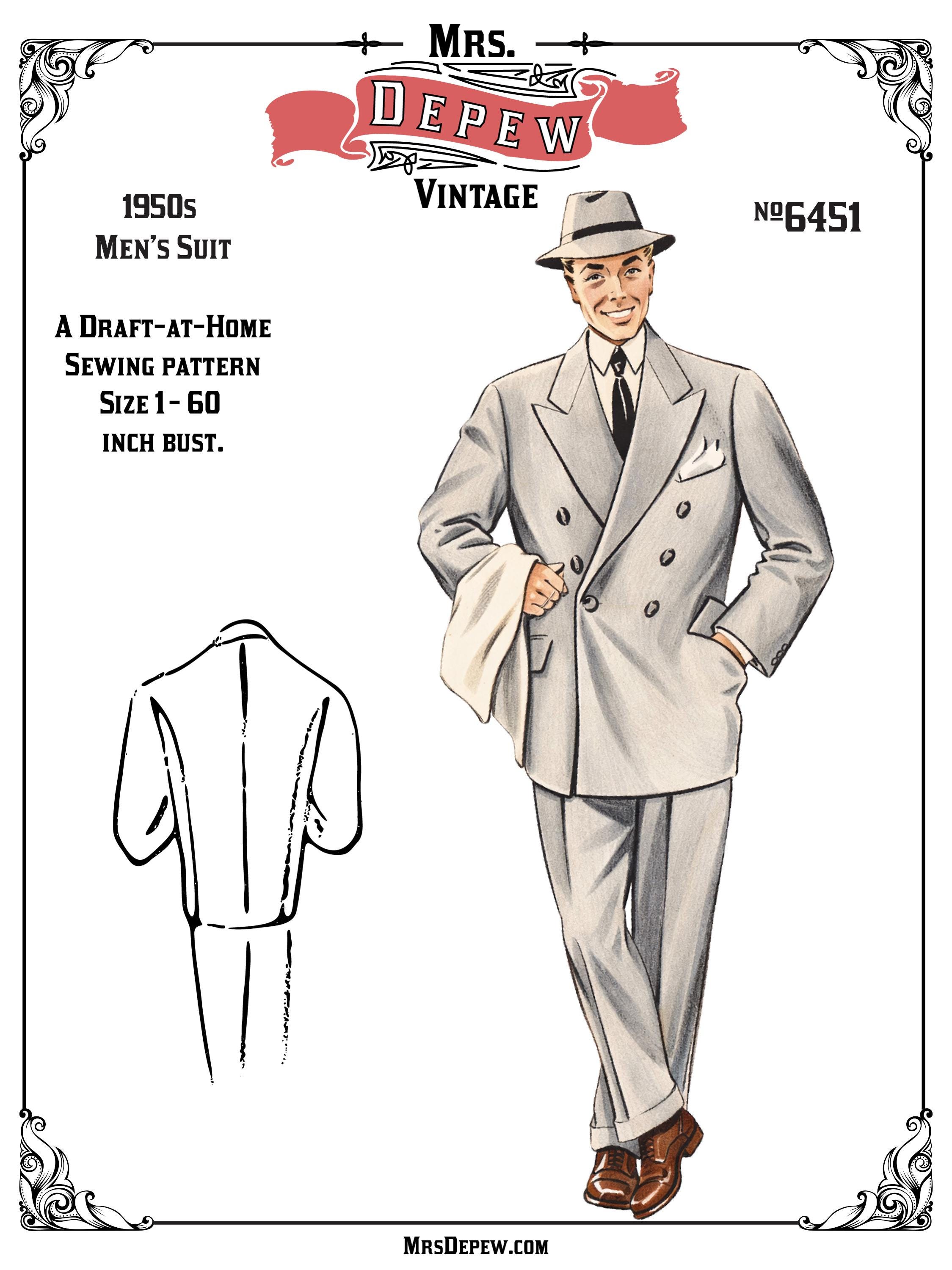 Menswear Vintage Sewing Pattern 1950s Men's Suit Jacket and