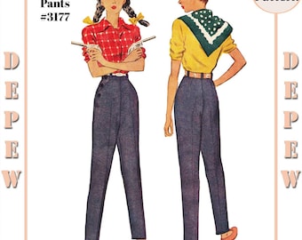 Vintage Sewing Pattern 1940s Ladies' Ranch Pants Trouser #3177 Multisize 24-40" Waist - PAPER VERSION