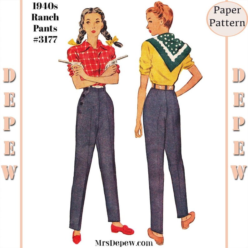 Vintage Sewing Pattern 1940s Ladies' Ranch Pants Trouser #3177 Multisize 24-40" Waist - PAPER VERSION image 1