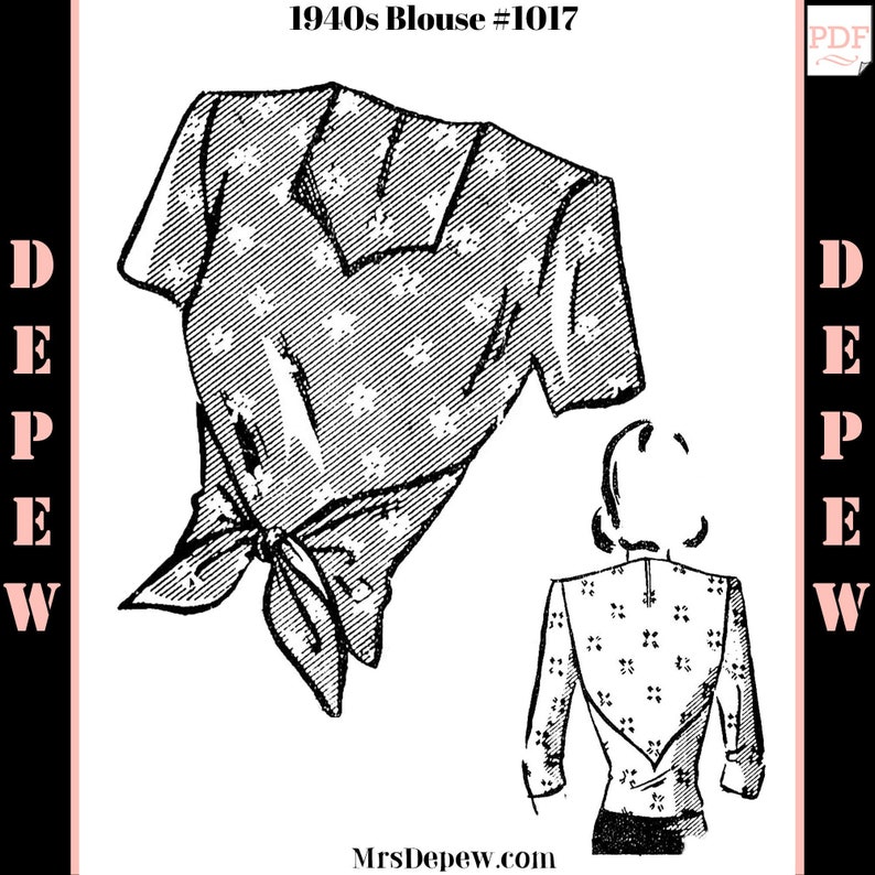 Vintage Sewing Pattern 1940s Blouse 32 34 36 38 40 42 44 Bust 1017 INSTANT DOWNLOAD image 1