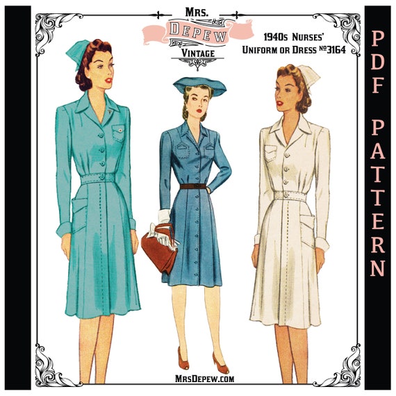 Vintage Sewing Pattern 1940s Nurses' Uniform or Shirtwaist Dress