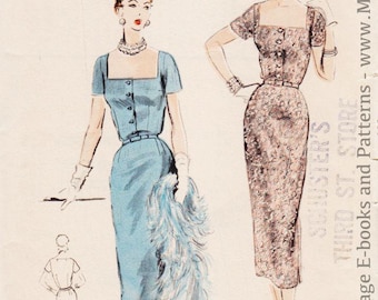 Rare Vintage Sewing Pattern Ladies' Cocktail or Day Dress 1950s Vogue 7951 32" Bust Special Design