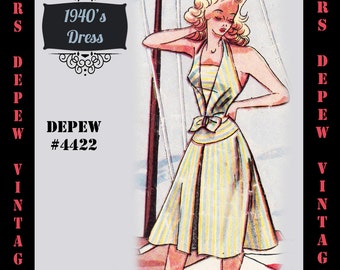 Vintage Sewing Pattern Template & Scale Rulers 1940s Halter Dress Any Size - 4422 Draft at Home - PLUS Size Included -INSTANT DOWNLOAD