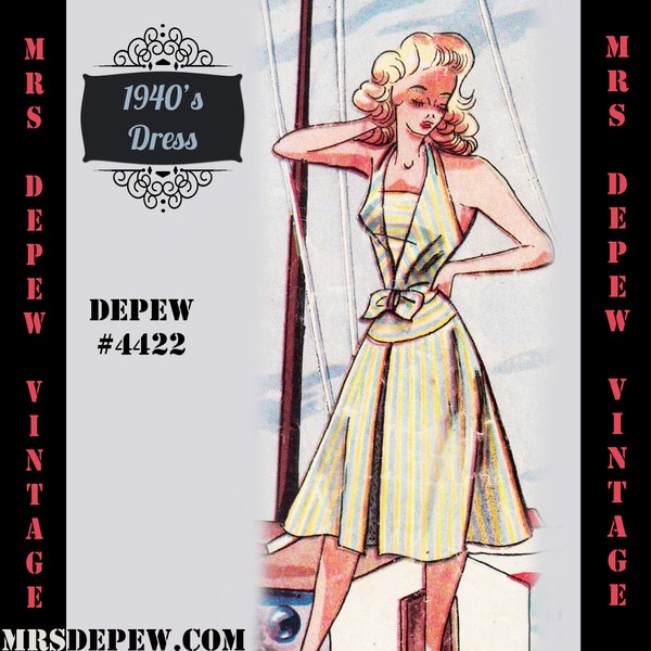 Vintage Sewing Pattern Template & Scale Rulers 1940s Halter Dress Any Size - 4422 Draft at Home - PLUS Size Included -INSTANT DOWNLOAD