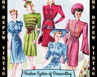 Haslam Dresscutting Book No. 13 Spring/Summer 1943 Vintage Sewing Pattern E-book with 20 Pattern Draftings - INSTANT DOWNLOAD