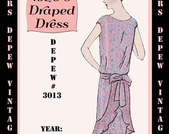 Vintage Sewing Pattern 1920's Flapper Draped Dress Ebook Depew 3013 -INSTANT DOWNLOAD-