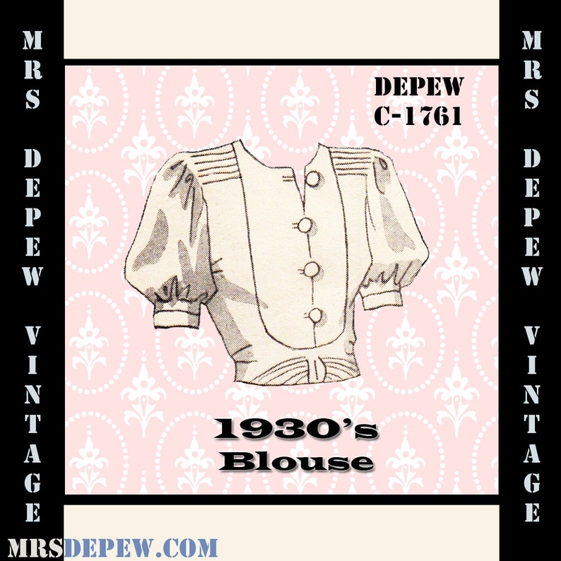 1930s Sewing Patterns- Dresses, Pants, Tops Vintage Sewing Pattern 1930s Blouse in Any Size Depew C-1761 - Plus Size Included -INSTANT DOWNLOAD- $7.50 AT vintagedancer.com