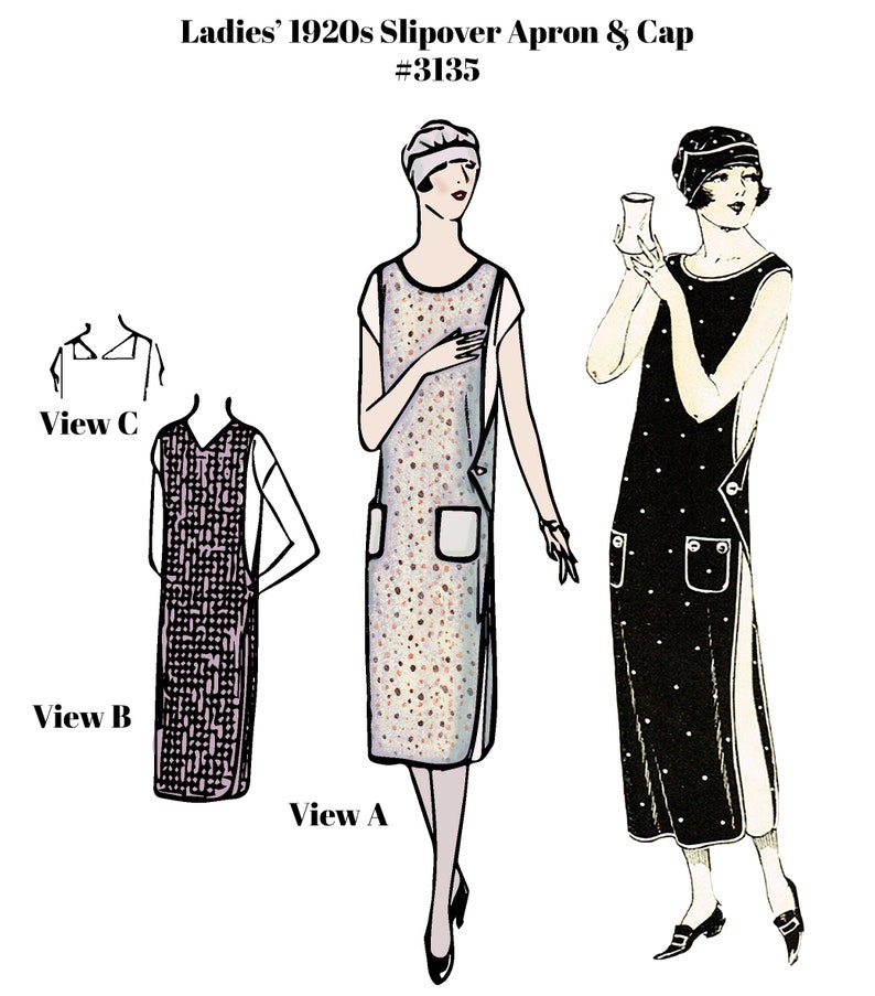 Vintage Aprons, Retro Aprons, Old Fashioned Aprons & Patterns     Vintage Sewing Pattern 1920s Ladies Apron & Cap #3135 Multisize S M L XL XXL - Instant Download  AT vintagedancer.com