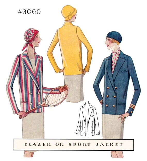 Vintage Flapper Sewing Pattern Ladies' 1920s Blazer Sport Jacket