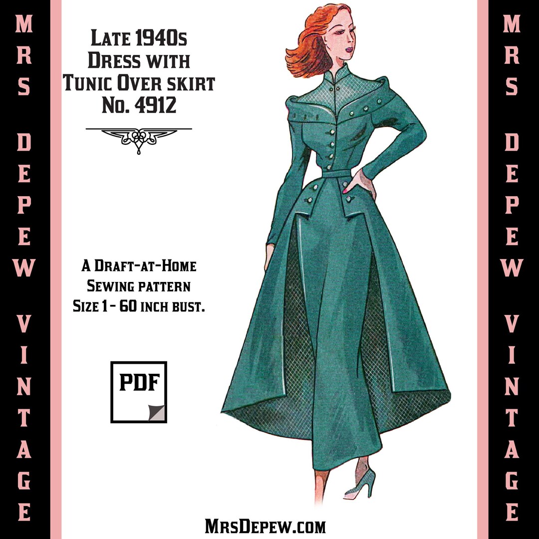 Vintage Sewing Pattern Template Scale Rulers 1940s Dress With Tunic Vintage Sewing Pattern Template Scale Rulers 1940s Dress With Tunic