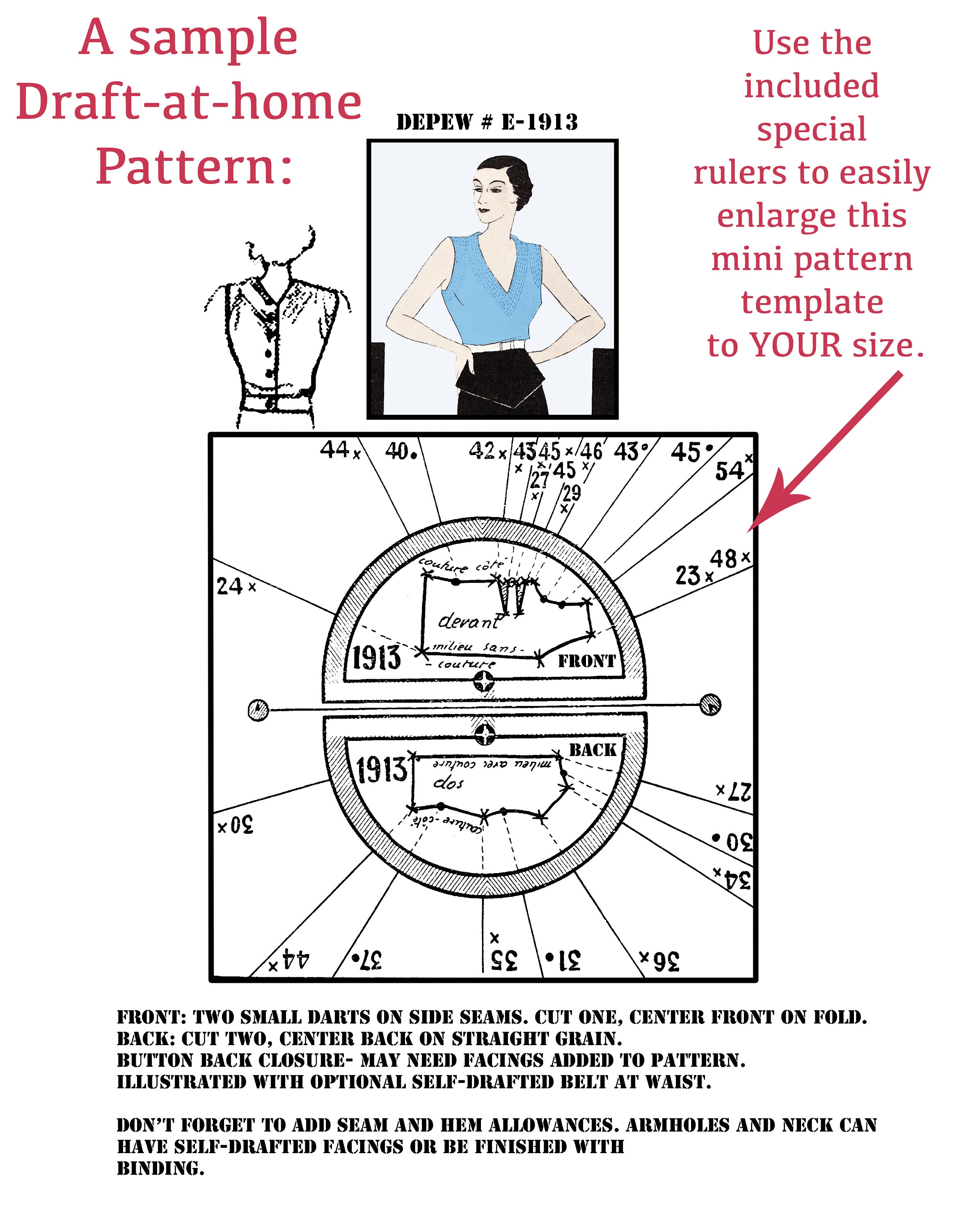 Vintage Sewing Pattern Template & Scale Rulers 1950s Skirt With ...