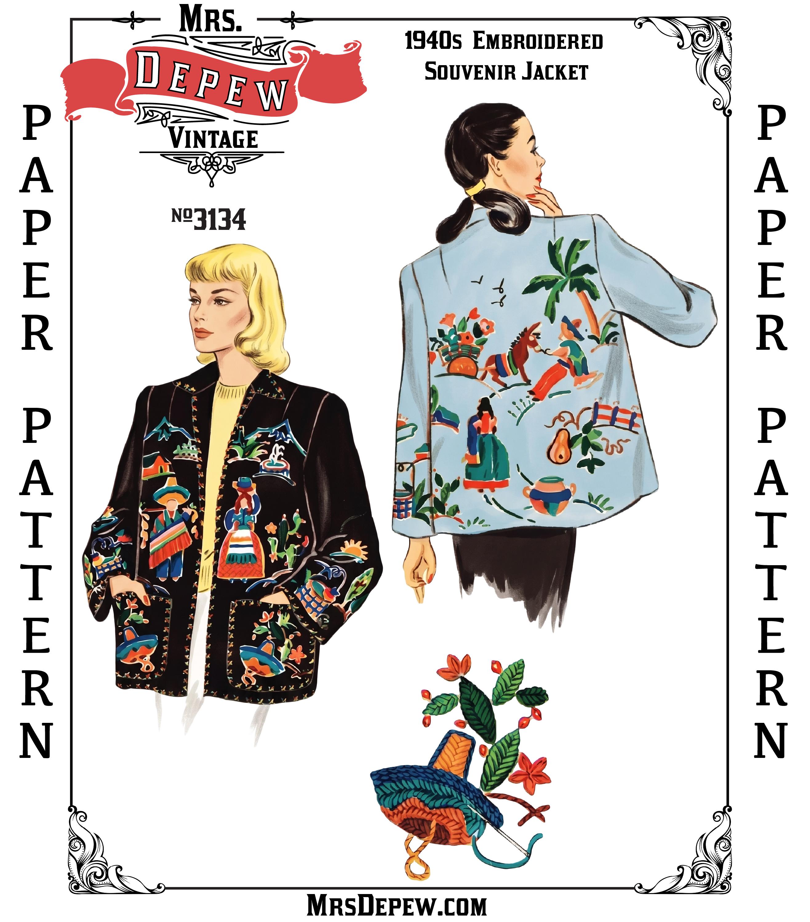 1940s Vintage Sewing Pattern Ladies' Embroidered Jacket #3134 With