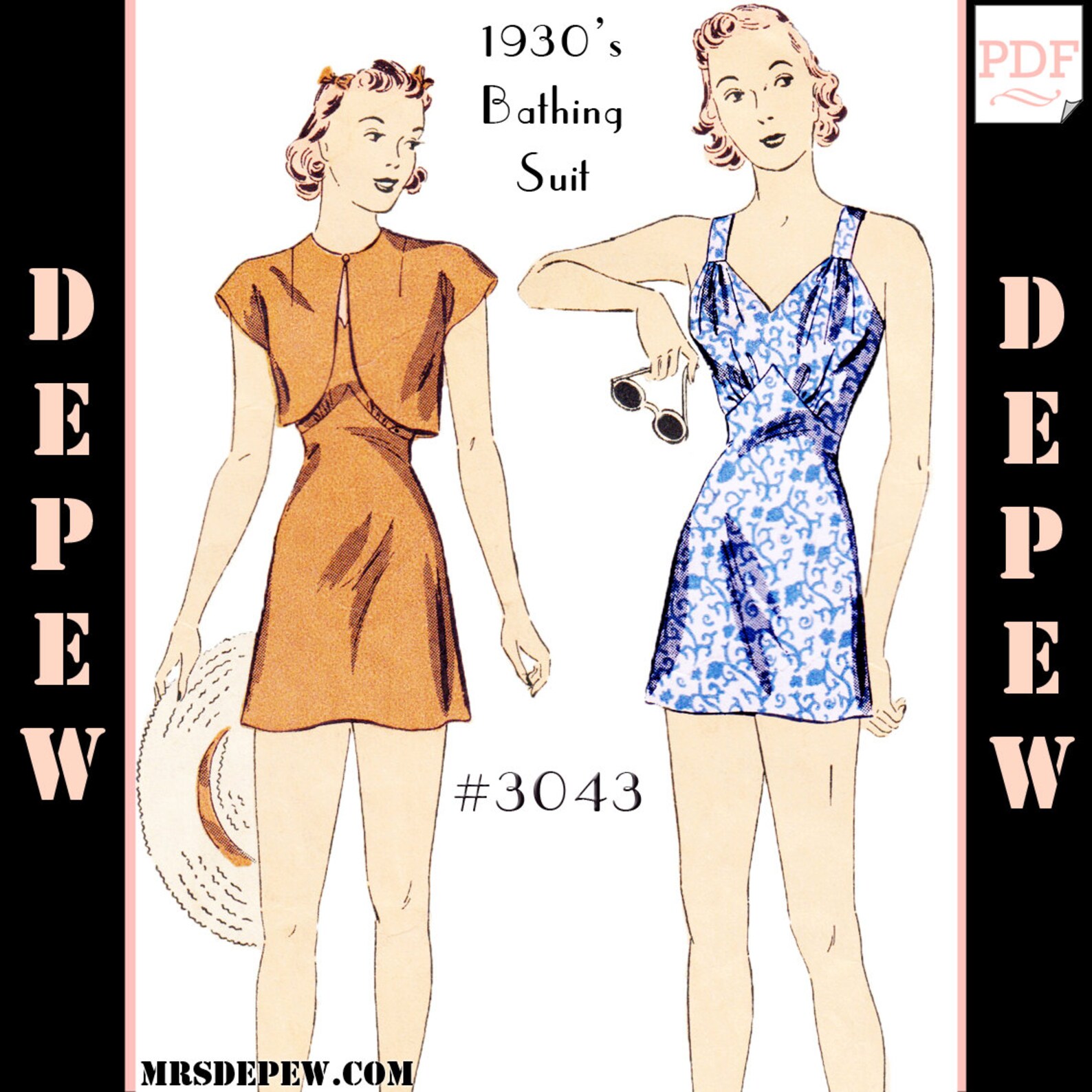 Vintage Sewing Pattern 1930s Ladies' Pin up Bathing Suit, Bolero and ...
