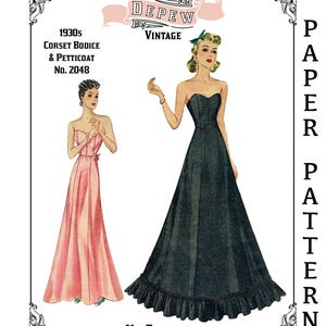 Vintage Sewing Pattern Ladies 1930s - 1940s Foundation Corset Bodice and Petticoat Multisize Depew #2048 - PAPER VERSION