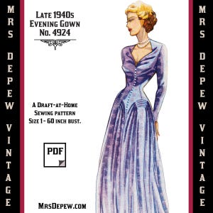 Vintage Sewing Pattern Template & Scale Rulers 1940s Cocktail or Evening Gown  Any Size - PLUS Size -4924 -INSTANT DOWNLOAD-