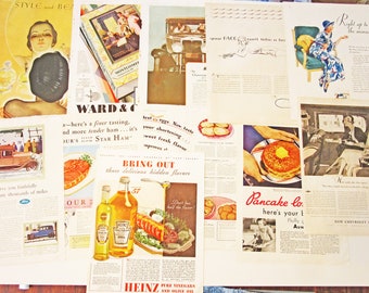 Vintage Collection of Magazine Ads Loose Pages Syrup, Heinz, Automobiles, Fashion & Cigarettes etc.