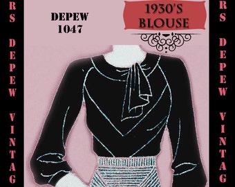 Vintage Sewing Pattern Template & Scale Rulers 1930's Blouse in Any Size  1047 Draft at Home Pattern - PLUS Size Included -INSTANT DOWNLOAD-